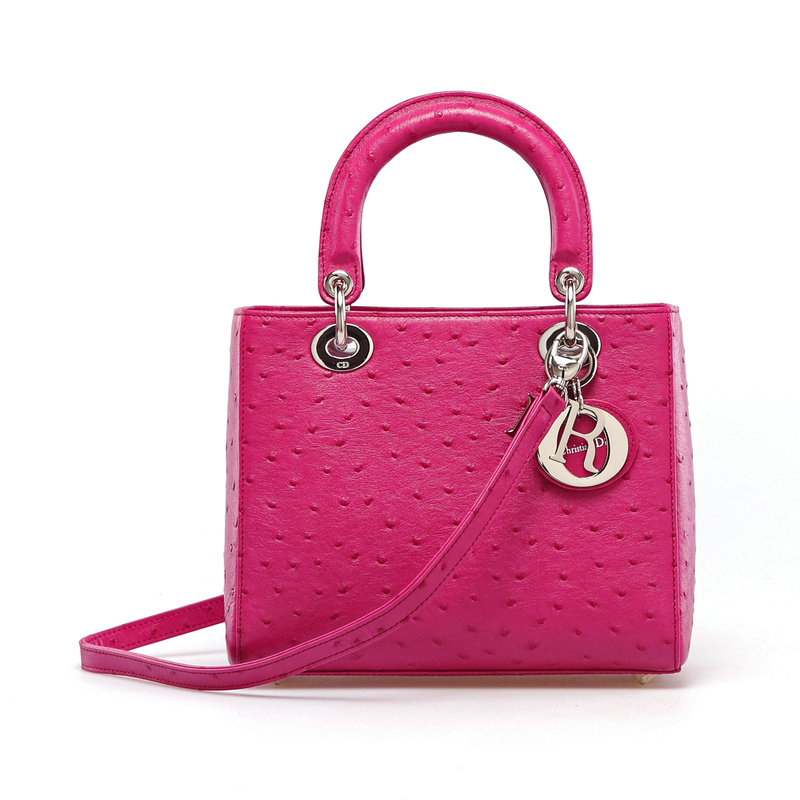 jumbo lady dior ostrich leather D053 rose red